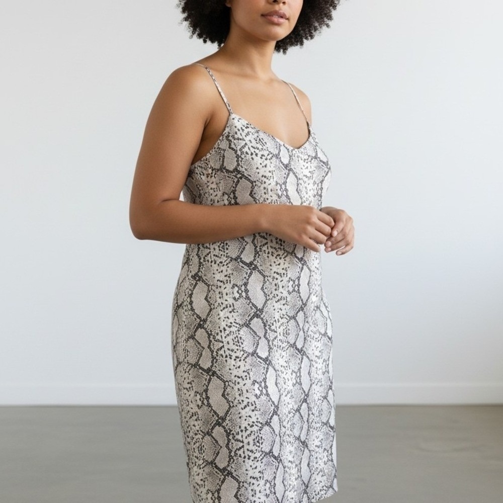 NEW Haley & June Slip Dress Womens 2X Grey Snakeskin Animal Print Chic Trendy